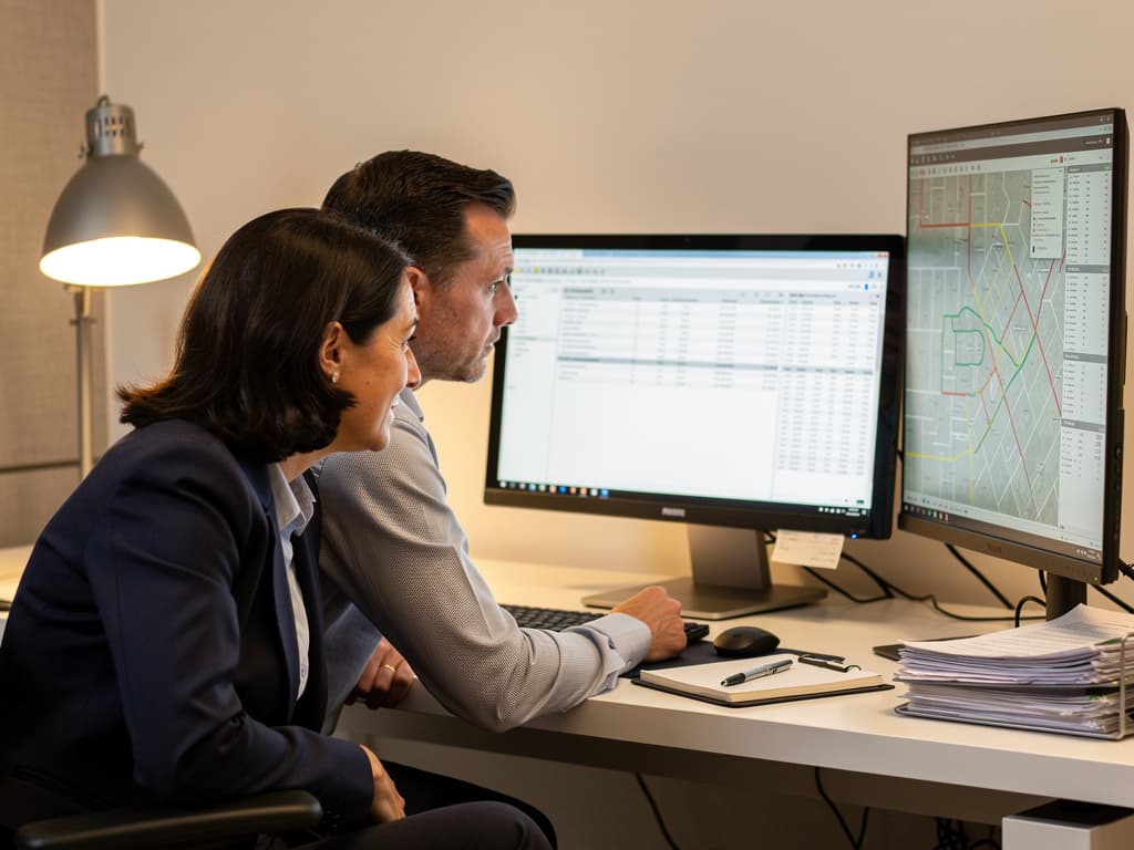 Professional helping a landowner review property tax records on a computer